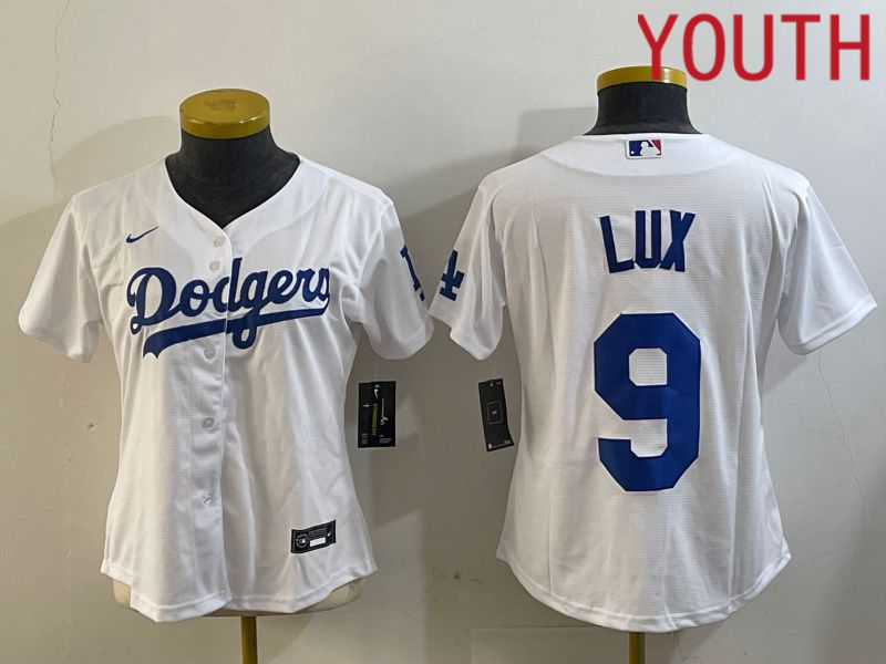 Youth Los Angeles Dodgers #9 Lux White Game 2024 Nike MLB Jersey style 1